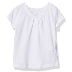 Girls white V neck pleated tee